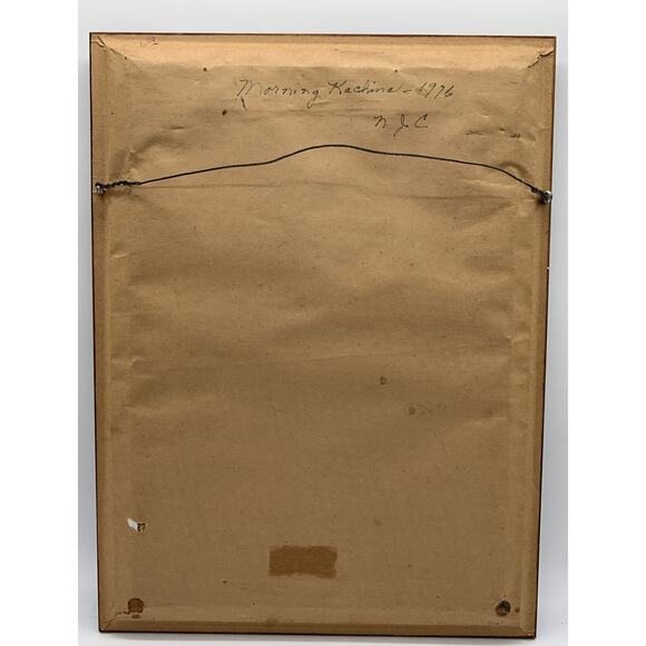 Vntg Morning Kachina 1976 Framed Needle Point Signed 18” x 13.5” Estate - Picture 6 of 8